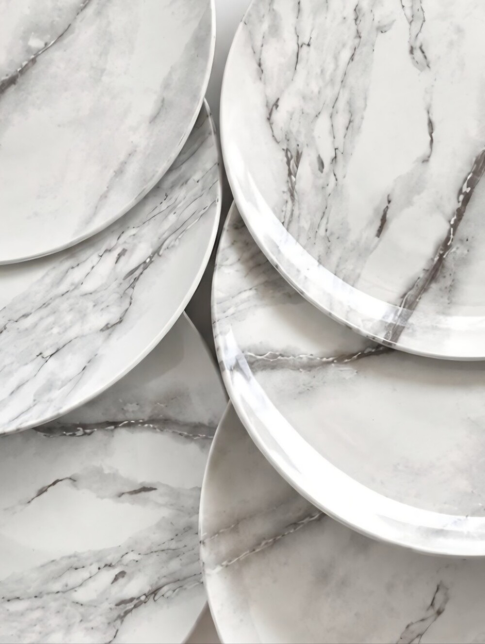 NWT 6 Elegant Marble Durable Salad Plates Round White Grey Faux Stone Sz 9" - Picture 4 of 6